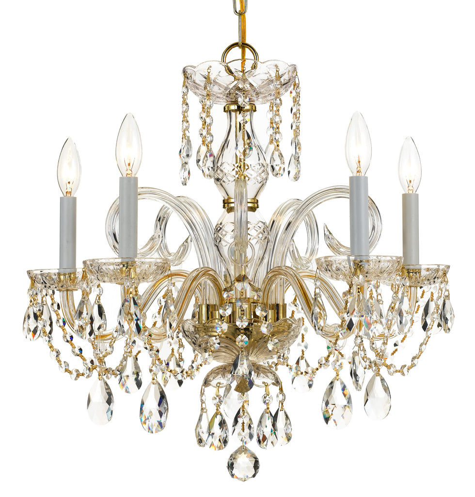 5 Light Polished Brass Crystal Chandelier Draped In Clear Spectra Crystal - C193-1005-PB-CL-SAQ