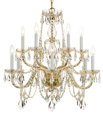 12 Light Polished Brass Crystal Chandelier Draped In Clear Swarovski Strass Crystal - C193-1135-PB-CL-S