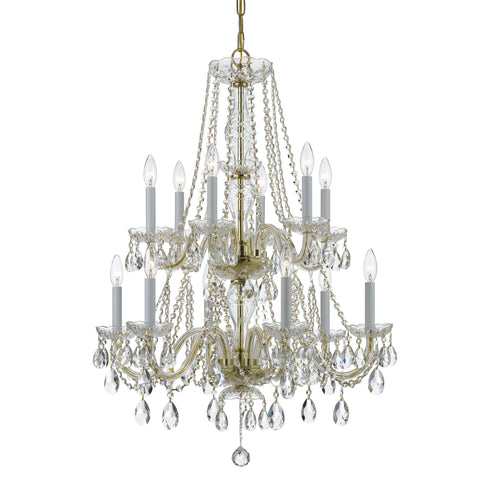 12 Light Polished Brass Crystal Chandelier Draped In Clear Swarovski Strass Crystal - C193-1137-PB-CL-S