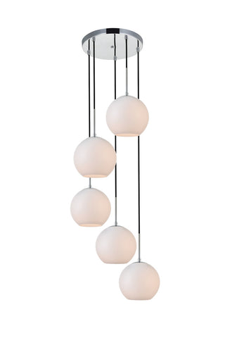 ZC121-LD2227C - Living District: Baxter 5 Lights Chrome Pendant With Frosted White Glass