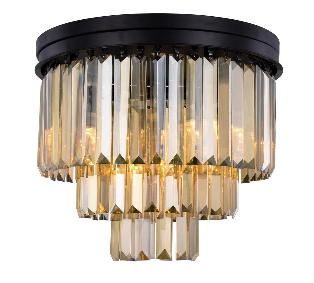 ZC121-1231F20MB-GT/RC - Urban Classic: Sydney 9 light Matte Black Flush Mount Golden Teak (Smoky) Royal Cut Crystal