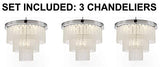 Set of 3 - Glacier Round Frosted Glass Chandelier Lighting 3 Tier - Great for The Dining Room, Kitchen, Foyer, Entry Way, Living Room, and More! H 22" W 20" - 3EA G7-6002/10