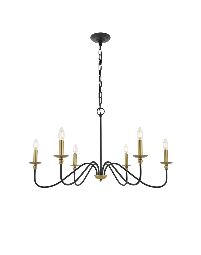 ZC121-LD5006D36BRB - Living District: Rohan 6 light Matte Black and Brass Pendant