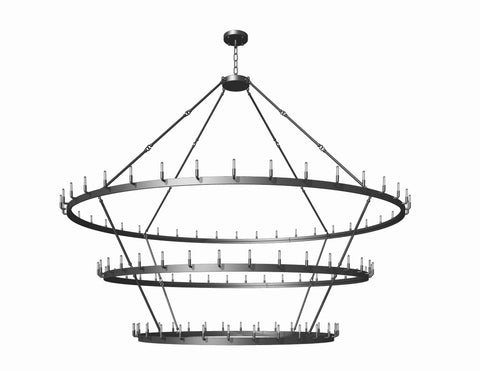 Wrought Iron Vintage Barn Metal Castile Three Tier Chandelier Industrial Loft Rustic Lighting W86" - G7-3428/108