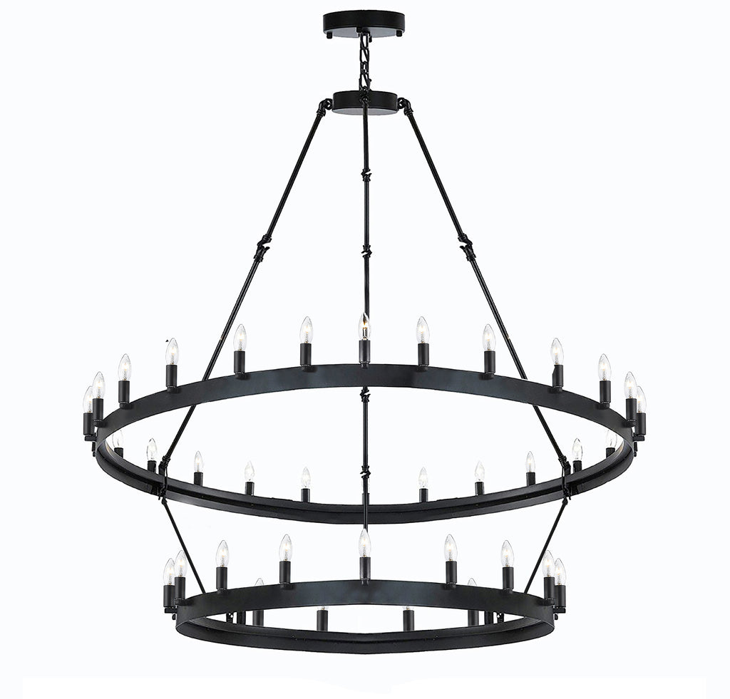 Wrought Iron Vintage Barn Metal Castile Two Tier Chandelier Chandeliers Industrial Loft Rustic Lighting W 38" H 50" - G7-3429/30