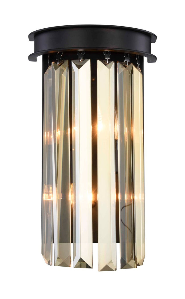 ZC121-1238W8MB-GT/RC - Urban Classic: Sydney 2 light Matte Black Wall Sconce Golden Teak (Smoky) Royal Cut Crystal