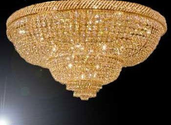 French Empire Crystal Flush Basket Chandelier W/Swarovski Crystal H 29" W 50" - G93-Flush/Cg/448/48Sw