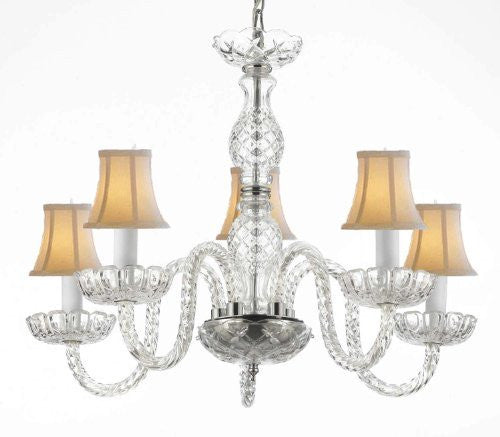 Murano Venetian Style Crystal Chandelier Lighting With White Shades H 25" W 24" - G46-Whiteshades/B11/384/5