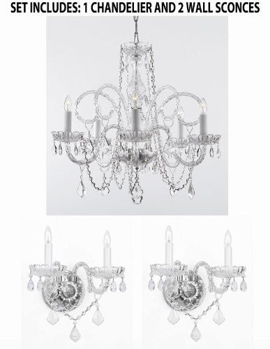 Three Piece Lighting Set - Crystal Chandelier And 2 Wall Sconces - 1Ea 385/5 + 2Ea B12/2/386