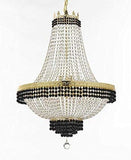 Set of 2-1 French Empire Crystal Chandelier Lighting Trimmed w/Jet Black Crystal! H36" X W30" and 1 Flush French Empire Crystal Chandelier Trimmed with Jet Black Crystal! H18" X W24" - B79/CG/870/14 + B79/CG/FLUSH/870/9