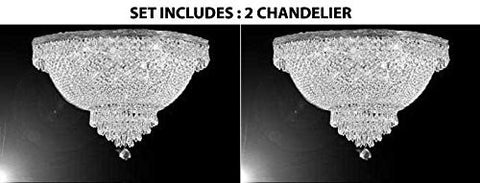 Set Of 2 - French Empire Crystal Semi Flush Chandelier Lighting H18" X W24" - 2Ea Flush/Silver/870/9