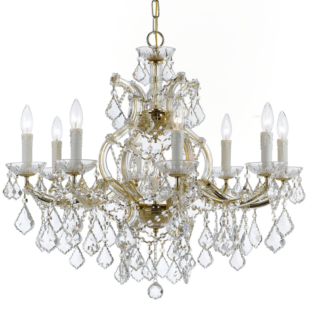 9 Light Gold Crystal Chandelier Draped In Clear Swarovski Strass Crystal - C193-4408-GD-CL-S