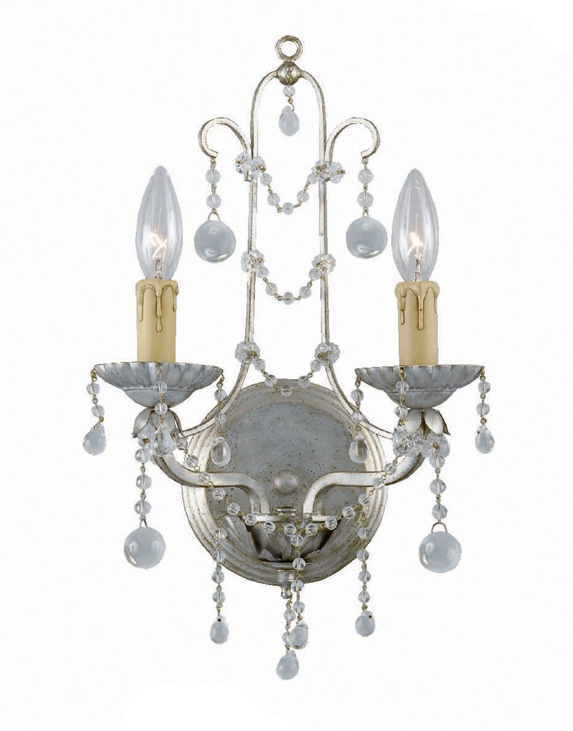 2 Light Silver Leaf Traditional Sconce Draped In Murano Beads - C193-4612-SL