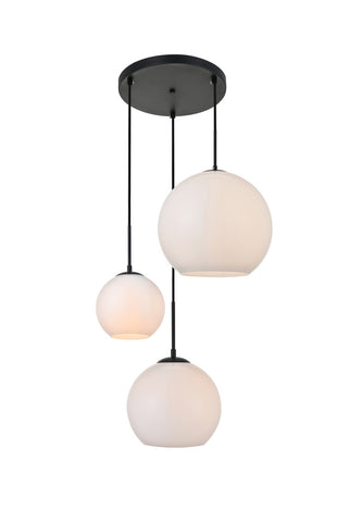 ZC121-LD2219BK - Living District: Baxter 3 Lights Black Pendant With Frosted White Glass