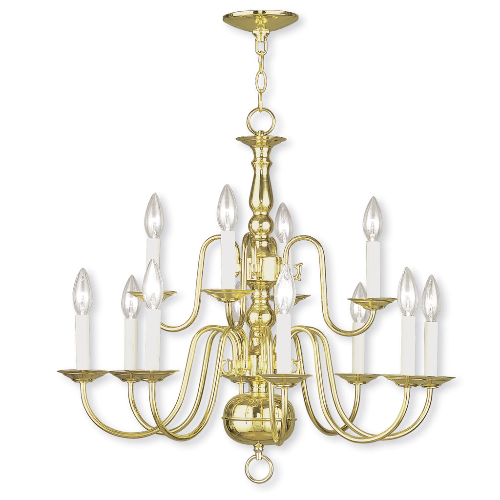 Livex Williamsburgh 12 Light Polished Brass Chandelier - C185-5012-02