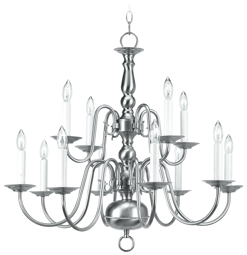 Livex Williamsburgh 12 Light Brushed Nickel Chandelier - C185-5012-91