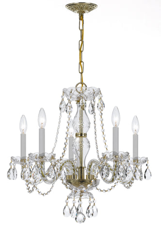 5 Light Polished Brass Crystal Chandelier Draped In Clear Hand Cut Crystal - C193-5085-PB-CL-MWP