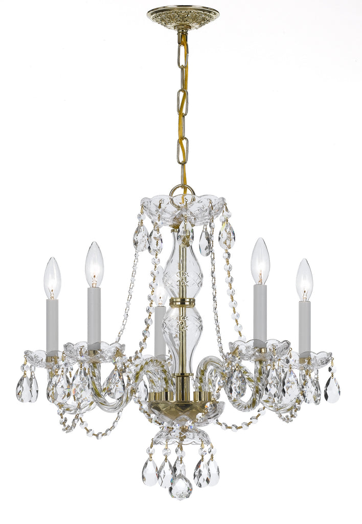 5 Light Polished Brass Crystal Chandelier Draped In Clear Swarovski Strass Crystal - C193-5085-PB-CL-S