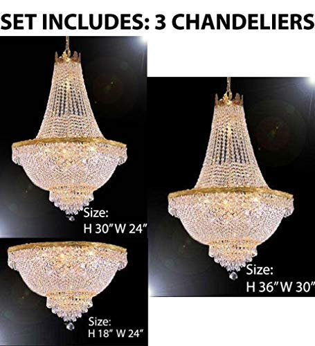 Set of 3-1 French Empire Crystal Chandelier Lighting H36 X W30 & 1 French Empire Crystal Chandelier Lighting H30 X W24 and French Empire Crystal Semi Flush Chandelier Chandeliers Lighting H18 X W24 - 1EA 870/14 + 1EA 870/9 + 1EA FLUSH/870/9 A500-