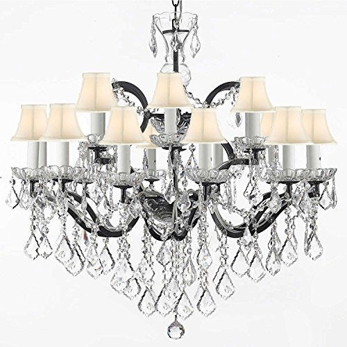 Swarovski Crystal Trimmed Chandelier 19Th C. Baroque Iron & Crystal Chandelier Lighting With White Shade H 28" X W 30" - A83-Whiteshades/995/18Sw