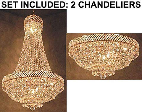 Set of 2-1 French Empire Crystal Chandelier Chandeliers Lighting H46" X W23" and 1 French Empire Crystal Chandelier Lighting H 16" W 23" - 1EA C7/CG/448/9+ 1EA FLUSH/448/9