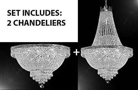 Set Of 2 - French Empire Crystal Chandelier Lighting H30" X W24" + French Empire Crystal Semi Flush Basket Chandelier Lighting H18" X W24" - 1Ea-Silver/870/9+1Ea-Flush/Silver/870/9 A500-