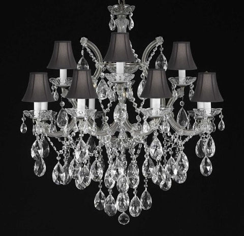 Maria Theresa Chandelier Crystal Lighting Chandeliers With Shades H30" X W28" - F83-Blackshades/Silver/21532/12+1