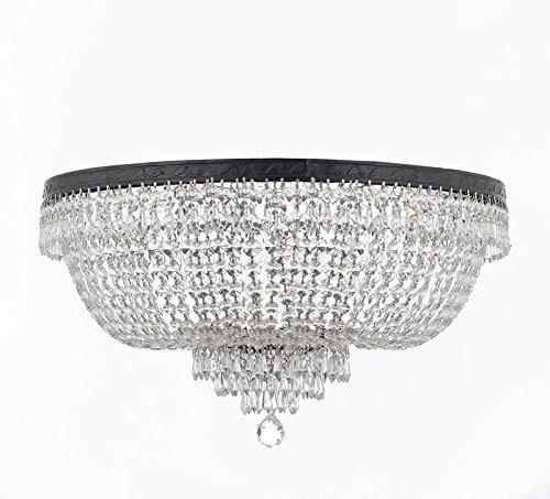 Swarovski Crystal Trimmed French Empire Flush Chandelier H18" X W24" With Dark Antique Finish Good For Dining Room Foyer Entryway Family Room And More - A500-Flush/Cb/870/9Sw