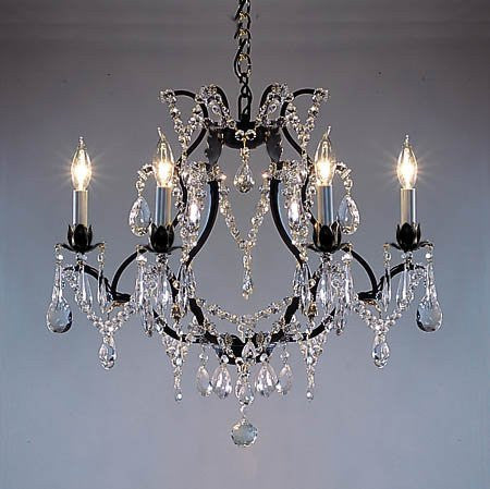 Swarovski Crystal Trimmed Chandelier Wrought Iron Crystal Chandelier H19" X W20" - A83-3030/6Sw