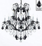 Wrought Iron Crystal Chandelier Lighting Chandeliers H36" x W36" Dressed with Jet Black Crystals! - A83-B20/3034/10+5