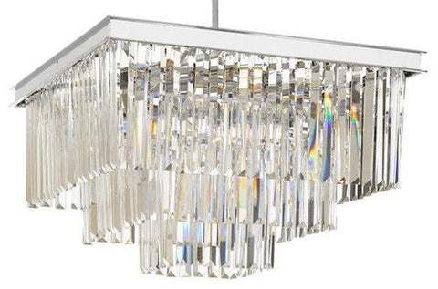 Palladium Crystal Glass Fringe 3-Tier Chandelier Silver Chrome W 22" X H 19" - 26009/9