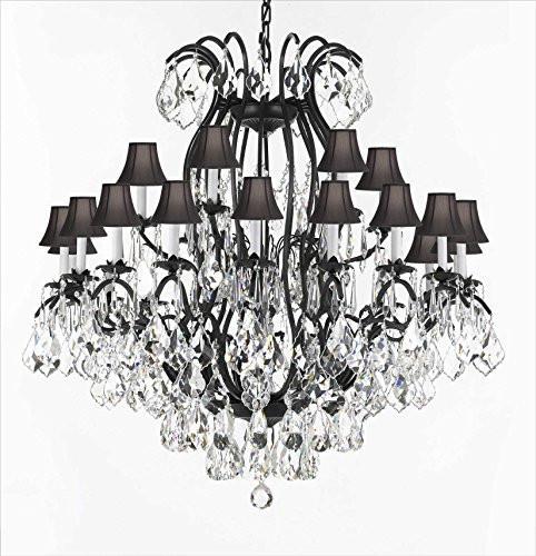 Wrought Iron Crystal Chandeliers Lighting Empress Crystal (Tm) With Black Shade H46" W46" Perfect For An Entryway Or Foyer - A500-Sc/Blackshade/3034/18+6