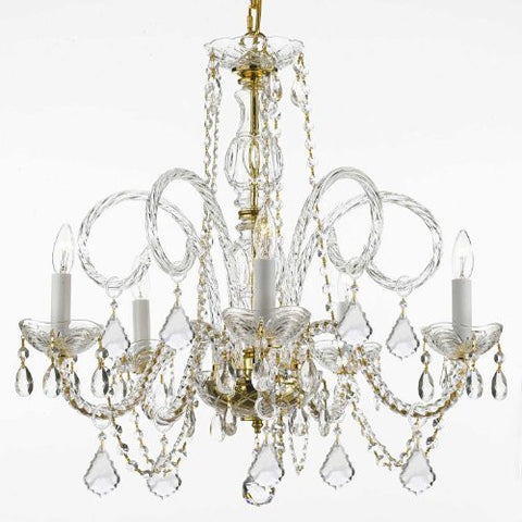 Swarovski Crystal Trimmed Chandelier Chandelier Lighting Dressed With Swarovski Crystal H 25" W 24" - Cjd-G46-Gold/385/5Sw