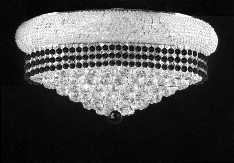 Flush French Empire Crystal Chandelier Lighting Trimmed With Jet Black Crystal Good For Dining Room Foyer Entryway Family Room And More H15" X W24" - F93-B79/Silver/Flush/542/15