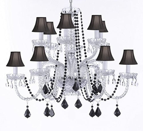 Empress Crystal (Tm) Chandelier Lighting With Black Color Crystal And Black Shades - F46-B2/385/6+6-Blachshades/Black Crystal