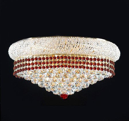 Flush French Empire Crystal Chandelier Lighting Trimmed With Ruby Red Crystal Good For Dining Room Foyer Entryway Family Room And More H15" X W24" - F93-Flush/B74/542/15