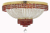 Set of 2-1 Moroccan Style French Empire Crystal Chandeliers Lighting Trimmed w/Ruby Red Crystal! H36 W30 and 1 Flush French Empire Crystal Chandelier Lighting Trimmed w/Ruby Red Crystal! H21 W30 - B74/CG/870/14 + B74/CG/FLUSH/870/14