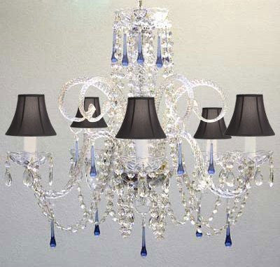 Blue Crystal Chandelier Lighting With Black Shades - A46-Sc/Blackshade/387/5Blue