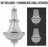 Set of 3-1 French Empire Crystal Chandelier Lighting H50" X W24" - Great for The Dining Room, Living Room! and 2 Empire Crystal Wall Sconce Lighting H 18" X W 9.5" X D 5" - A500-1EA CS/870/15 + 2EA CS/4/5/WALLSCONCE