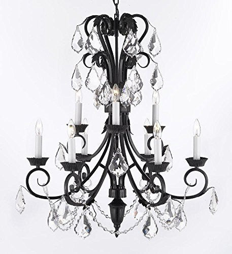 Wrought Iron Crystal Chandelier 30" Inches Tall With Crystal Trimmed With Spectra (Tm) Crystal - Reliable Crystal Quality By Swarovski - A84-B12/724/6+3Sw