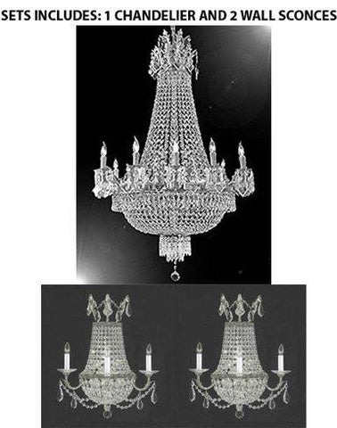 Set Of 3- 1 French Empire Crystal Chandelier Chandeliers Lighting 25X32 12 Lights And 2 Empire Crystal Wall Sconce Lighting W18" H23" D10" - A500-1Ea Cs/1280/8+4+2Ea CS/1/8/Wallsconce