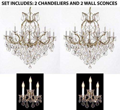 Set Of 4 - 2 Maria Theresa Chandelier Crystal Lighting H38" X W37" And 2 Wall Sconce Crystal Lighting H14" x W11.5" Trimmed With Spectra (Tm) Crystal - Reliable Crystal Quality By Swarovski - 2Ea 1/21510/15+1 + 2Ea CG/2813/3Sw A500-
