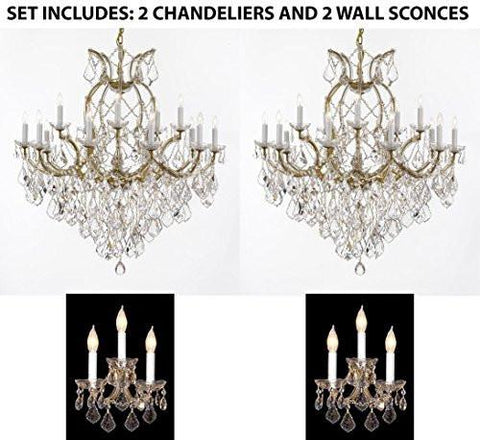 Set Of 4 - 2 Maria Theresa Chandelier Crystal Lighting H38" X W37" And 2 Wall Sconce Crystal Lighting H14" x W11.5" Trimmed With Spectra (Tm) Crystal - Reliable Crystal Quality By Swarovski - 2Ea 1/21510/15+1 + 2Ea CG/2813/3Sw A500-