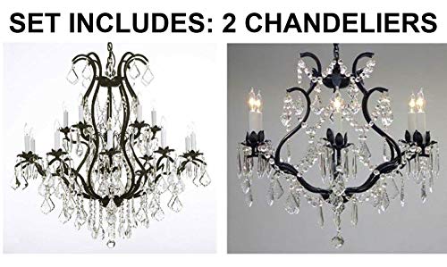 Set of 2-1 Wrought Iron Chandelier Crystal Chandeliers Lighting H36" X W36" and 1 Wrought Iron Crystal Chandelier Lighting - Great for Bedroom, Kitchen, Dining Room, Living Room, and More! - 1EA 3034/10+5 + 1EA 3530/6