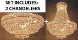 Set Of 2 - Swarovski Crystal Trimmed Chandelier French Empire Crystal Chandelier Lighting H26" X W23" + French Empire Crystal Flush Basket Chandelier W/Swarovski Crystal H 16" W 23" - 1Ea-Cg/448/9Sw+1Ea-Flush/Cg/448/9Sw