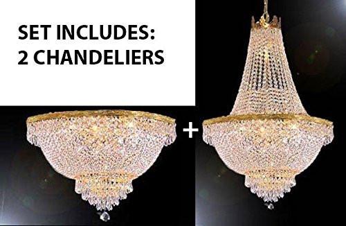 Set Of 2 - Chandelier Lighting With Swarovski Crystal H30" X W24" + Swarovski Crystal Trimmed Chandelier French Empire Crystal Semi Flush Basket Chandelier H18" X W24" - 1EaA500-870/9Sw+1EaA500-Flush/Cg/870/9Sw