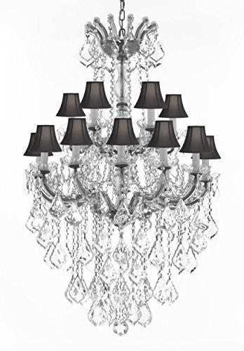 Swarovski Crystal Trimmed Chandelier Maria Theresa Crystal Chandelier Chandeliers Lighting With Black Shades H 50" X W 30" - Great For Dining Room Entryway Or Living Room - A83-B13/Cs/Blackshades/152/18Sw