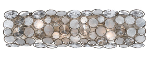 4 Light Antique Silver Coastal Bathroom-Vanity Light Draped In Natural White Capiz Shell + Hand Cut Crystal  - C193-526-SA