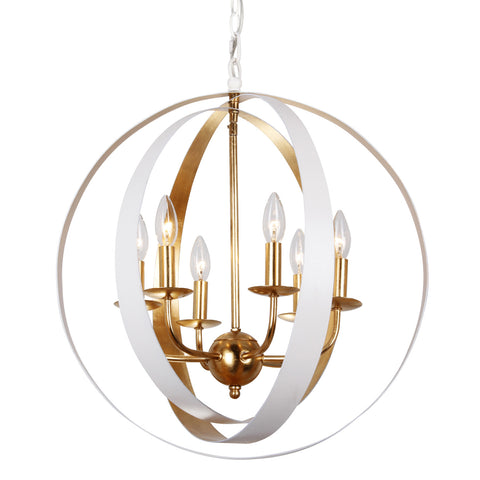 6 Light Matte White + Antique Gold Industrial Chandelier - C193-585-MT-GA