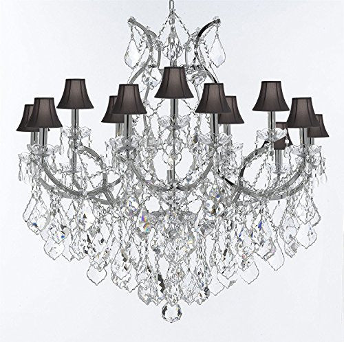 Maria Theresa Chandelier Lighting Crystal Chandeliers H38 "X W37" Chrome Finish Great For The Dining Room Living Room Family Room Entryway / Foyer With Black Shades - J10-Sc/Blackshades/Chrome/26050/15+1